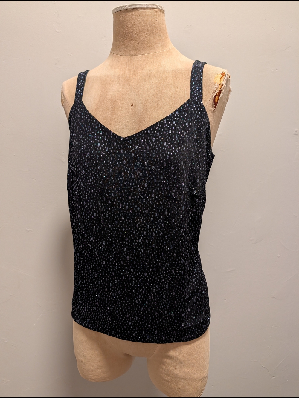 Alex Evenings Iridescent Glitter Black Sleeveless V-Neck Tank Top Y2k Size 16